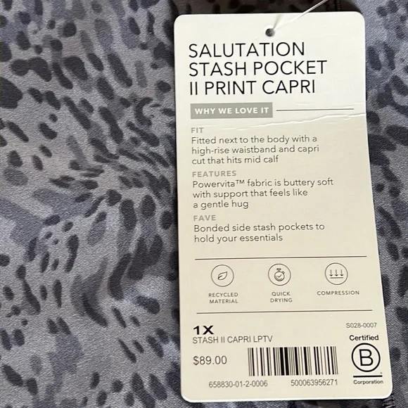 Women’s Athleta Salutation Stash Pocket Capri in Leopard Violet Purple NWT 1x - Picture 4 of 4